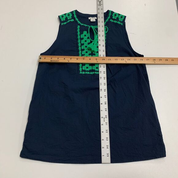 J Crew Tank Womens 0 Navy Green Embroidered Bib Tassel Keyhole Sleeveless Top - Picture 7 of 12